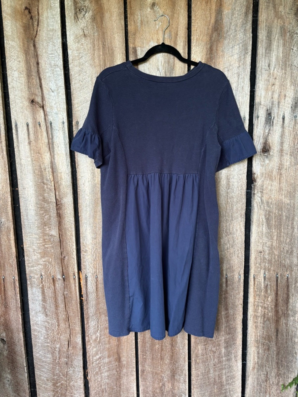 Anthropologie Navy Mixed Med Babydoll Mini Dress Ruffle Sleeve Textured Knit - Picture 3 of 8